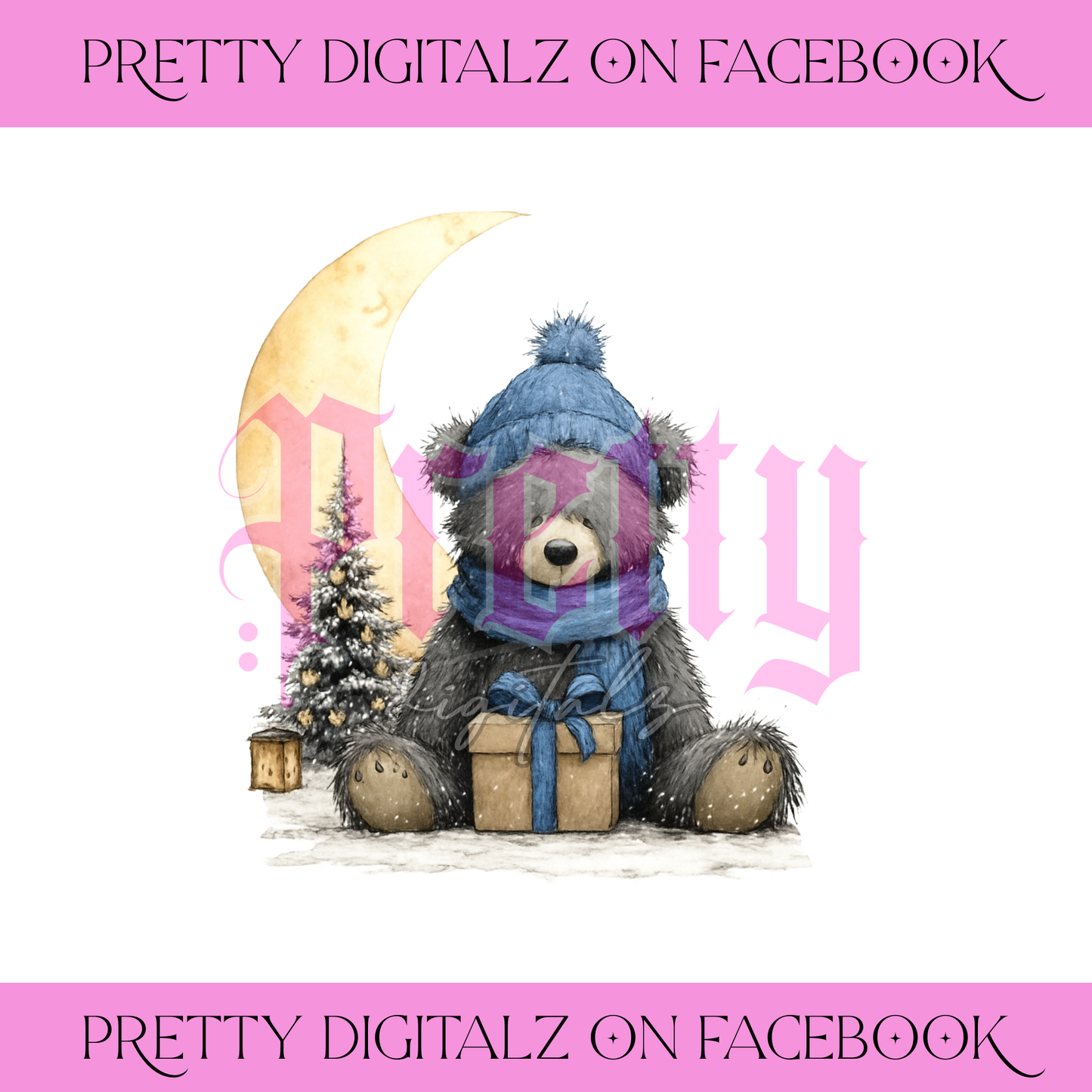 Winter Teddy Christmas PNG Bundle – Set of 6 Watercolour Bears (3 Blue, 3 Pink)