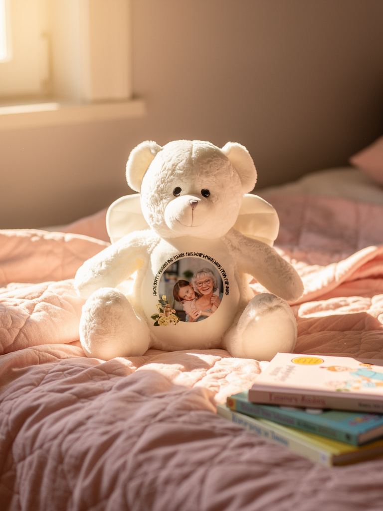 Custom Memorial Teddy Bear with Loved One’s Image – Forever In Your Heart Gift