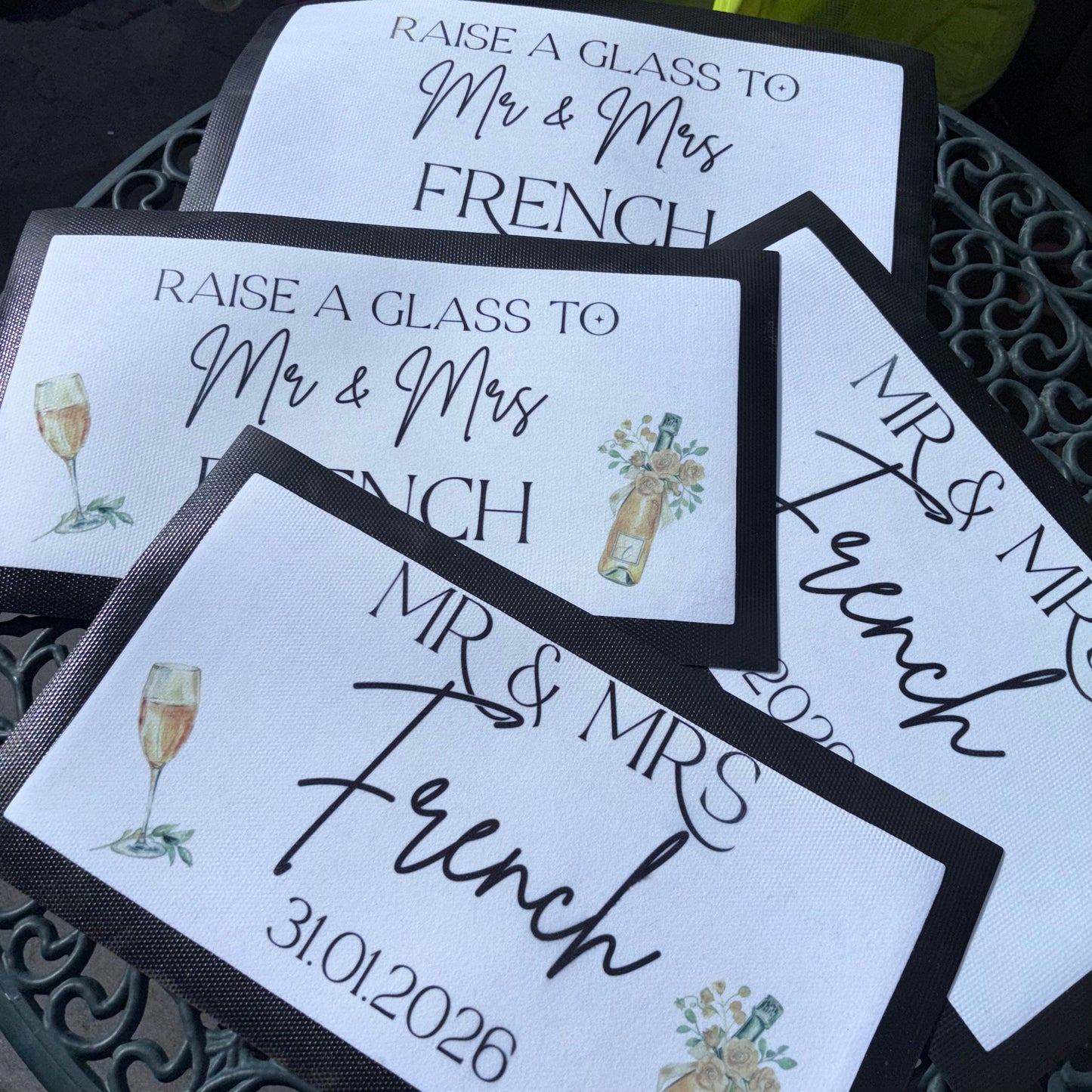 Personalised Wedding Bar Mats – Custom Printed Bar Decor