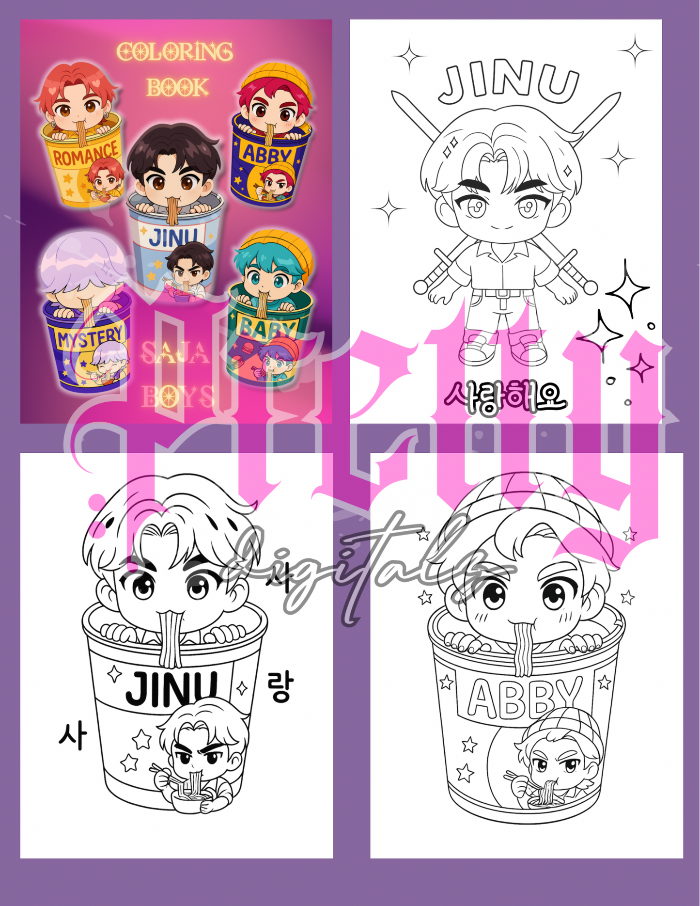 Saja Boys K-Pop Colouring Book – 21 Pages of K-Pop Inspired Fun for Teens & Adults (Digital Download PDF)