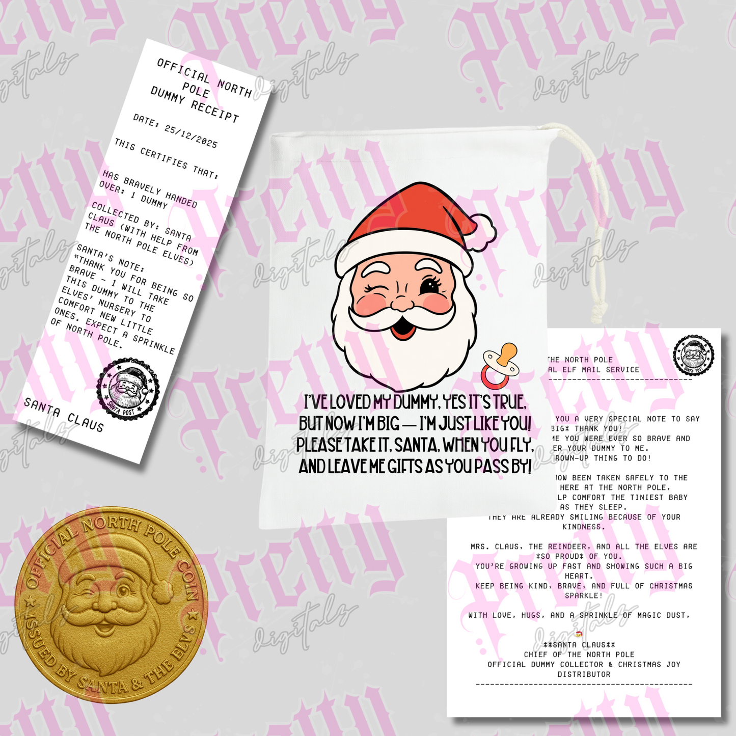 Santa Dummy Collection Digital Bundle | Printable Santa Letter, Receipt, Poem & Chocolate Coin Sticker | Christmas Craft Files for Cricut & Sublimation