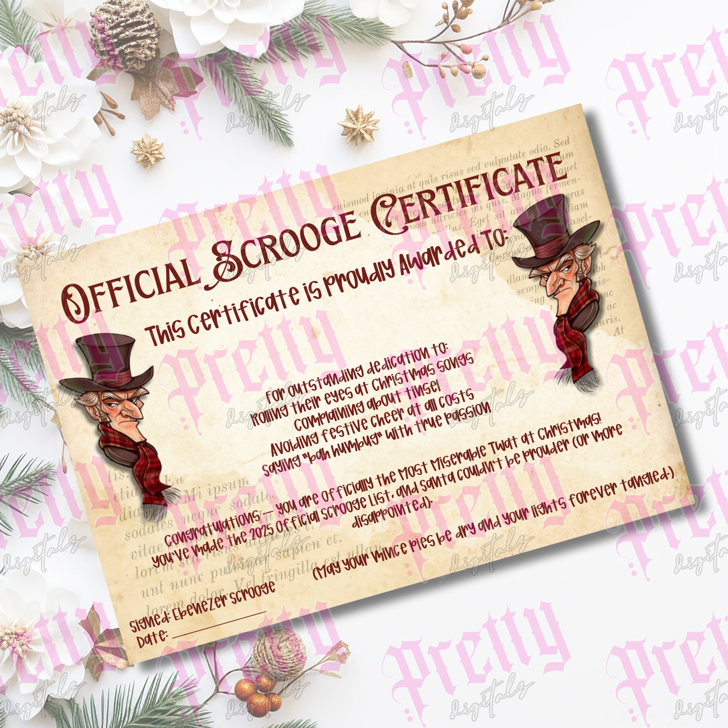 Funny Scrooge Certificate | Printable Christmas Gag Gift | Miserable Twat Award | Novelty Certificate for Him or Her | Digital Download | Funny Xmas Printable