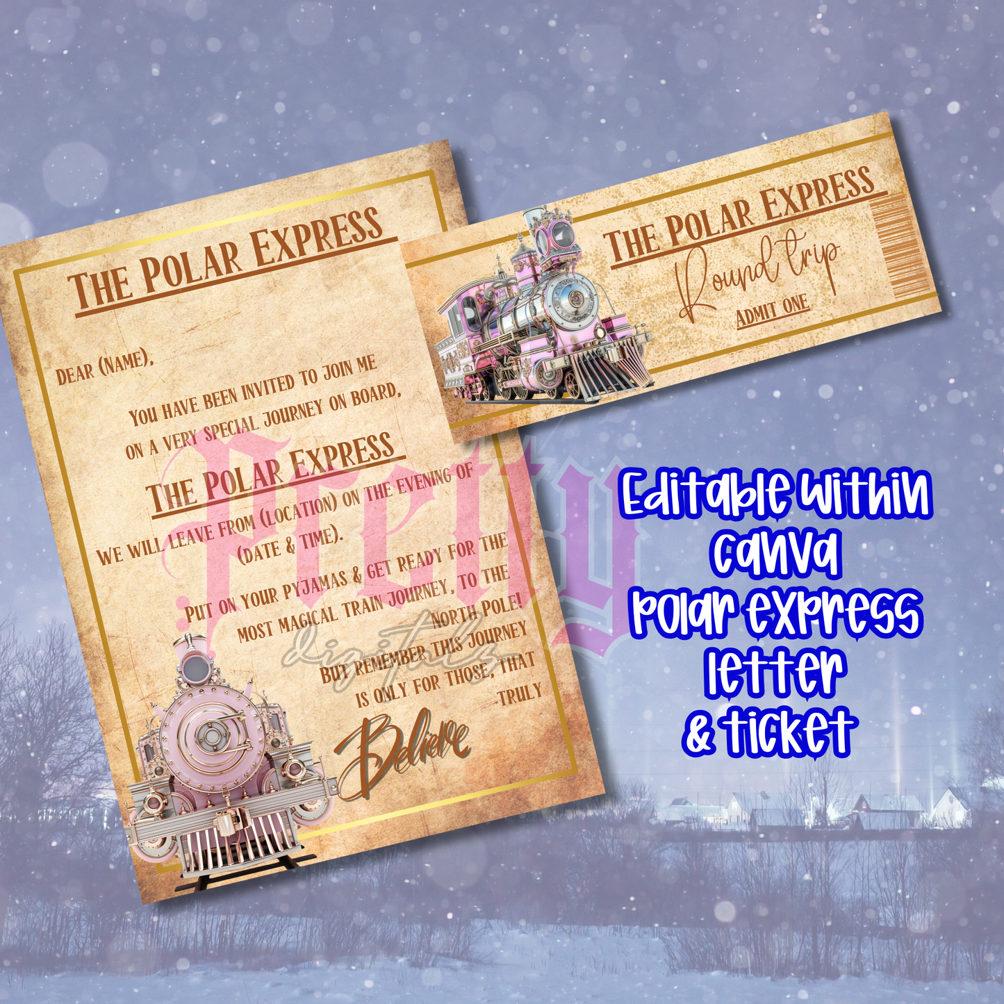 Polar express editable letter and ticket