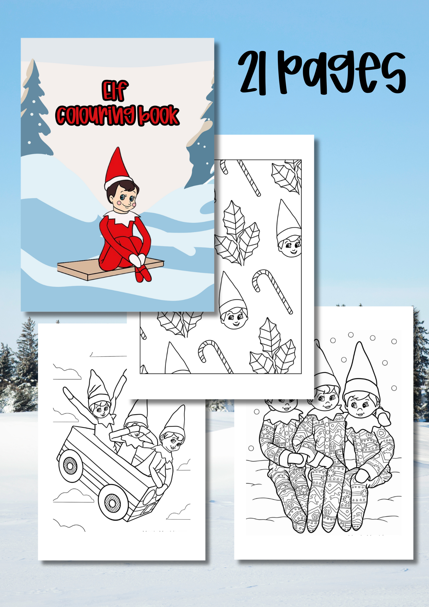 21 page elf colouring book