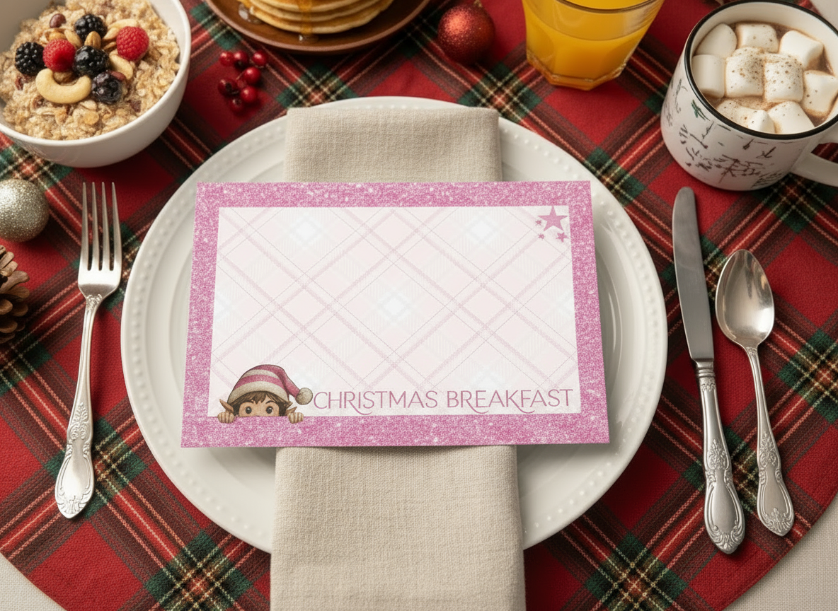 Elf Christmas Breakfast Personalised Placemats – 3 Glitter Designs