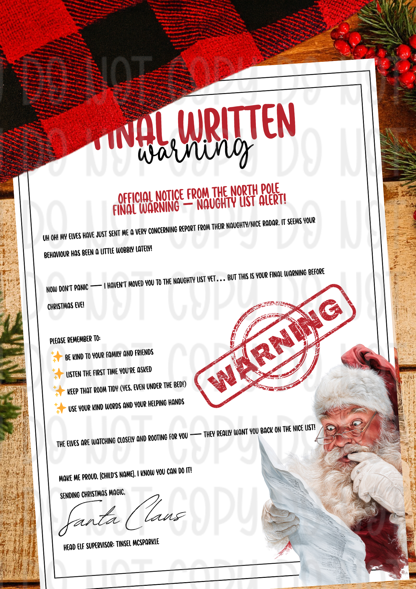 Santa Final Written Warning Letter Printable | Funny Naughty List Notice | Digital Download Santa Letter | Christmas Behaviour Report | Instant Download