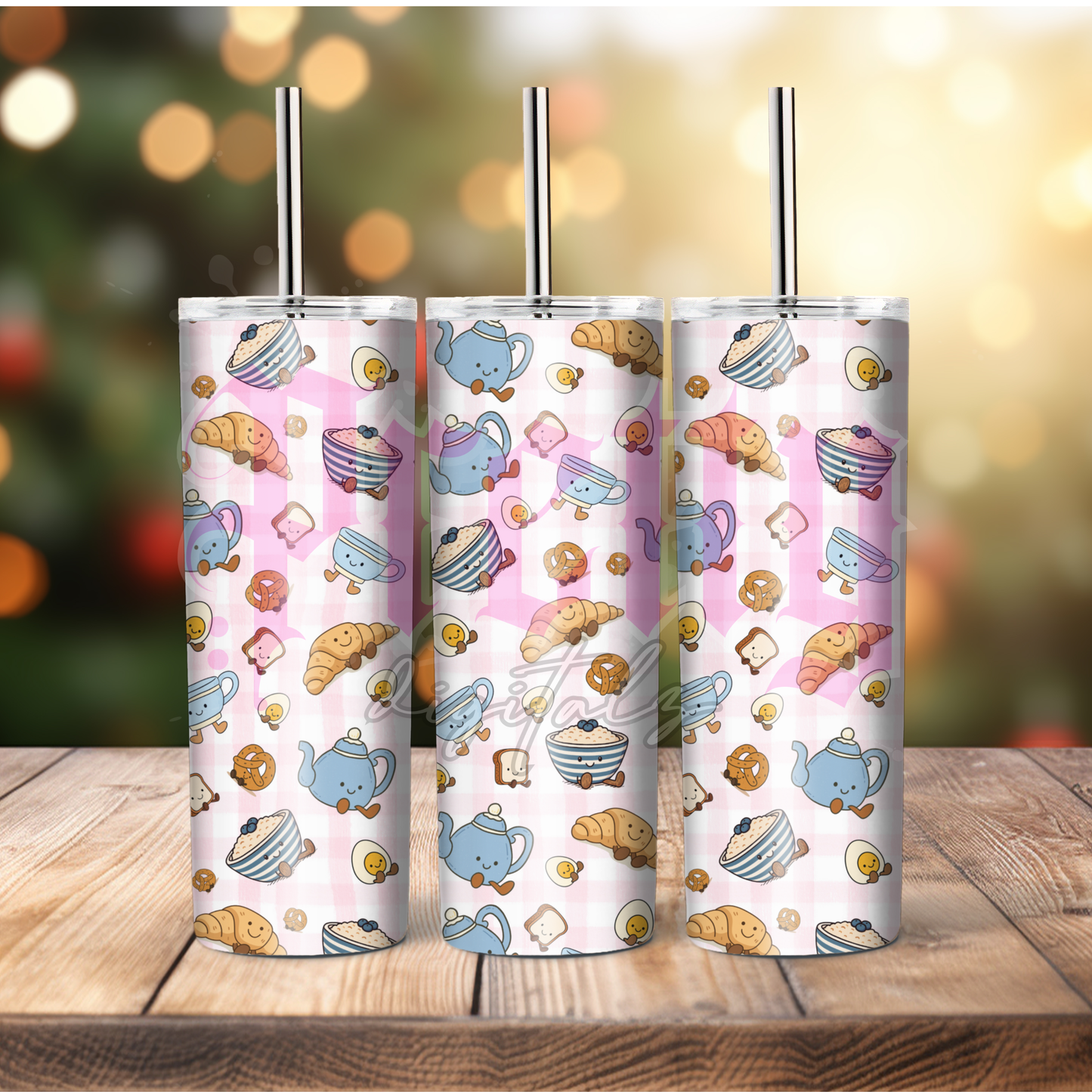 Breakfast Bliss Jelly Tumbler Wrap Bundle – Pink, Blue & Yellow Gingham Café Set ☕🥐