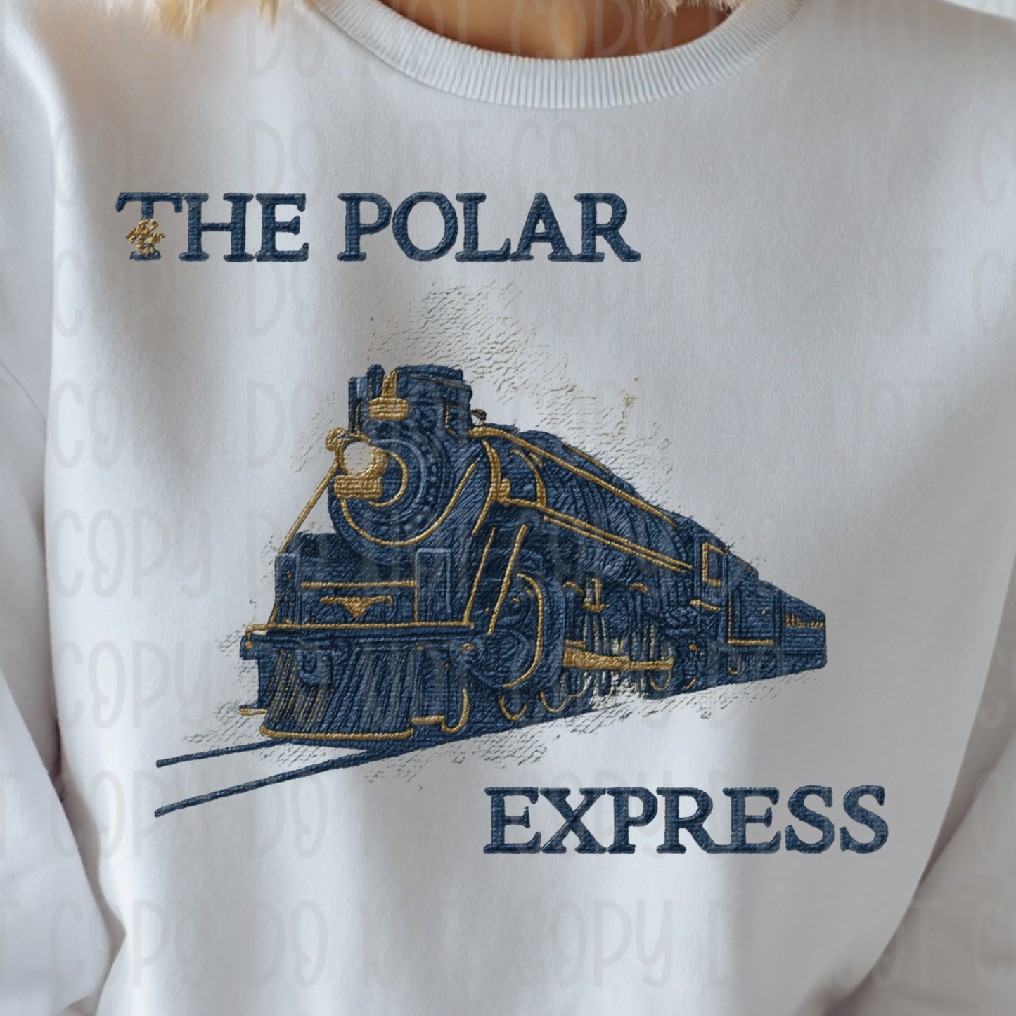 The Polar Express Faux Embroidery PNG | Vintage Train Christmas Design | Cozy Winter Sweatshirt Transfer