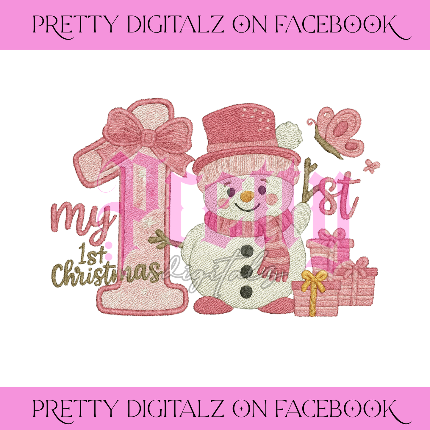 My First Christmas Faux Embroidery Snowman PNG Bundle – Blue & Pink Set of 2 | Festive Baby’s 1st Christmas Digital Download