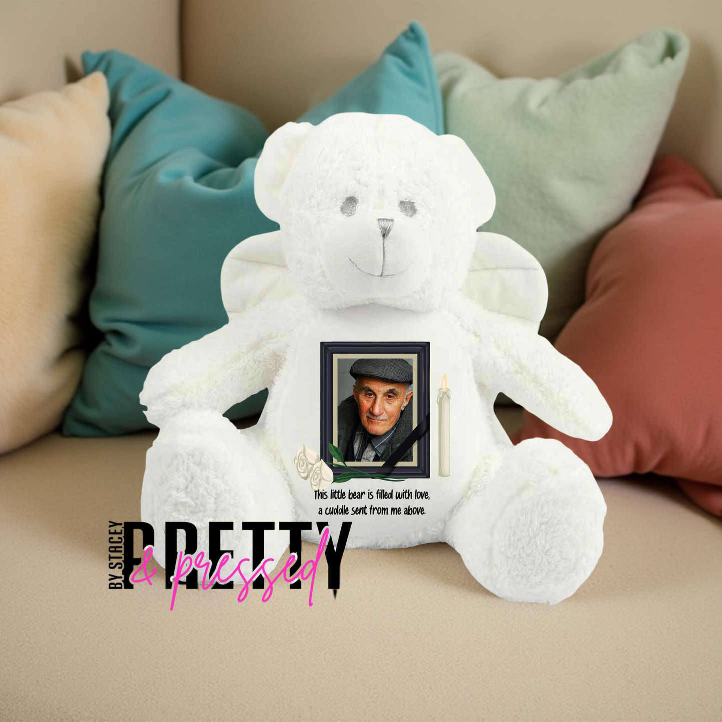 Custom Memorial Teddy Bear with Loved One’s Image – Forever In Your Heart Gift