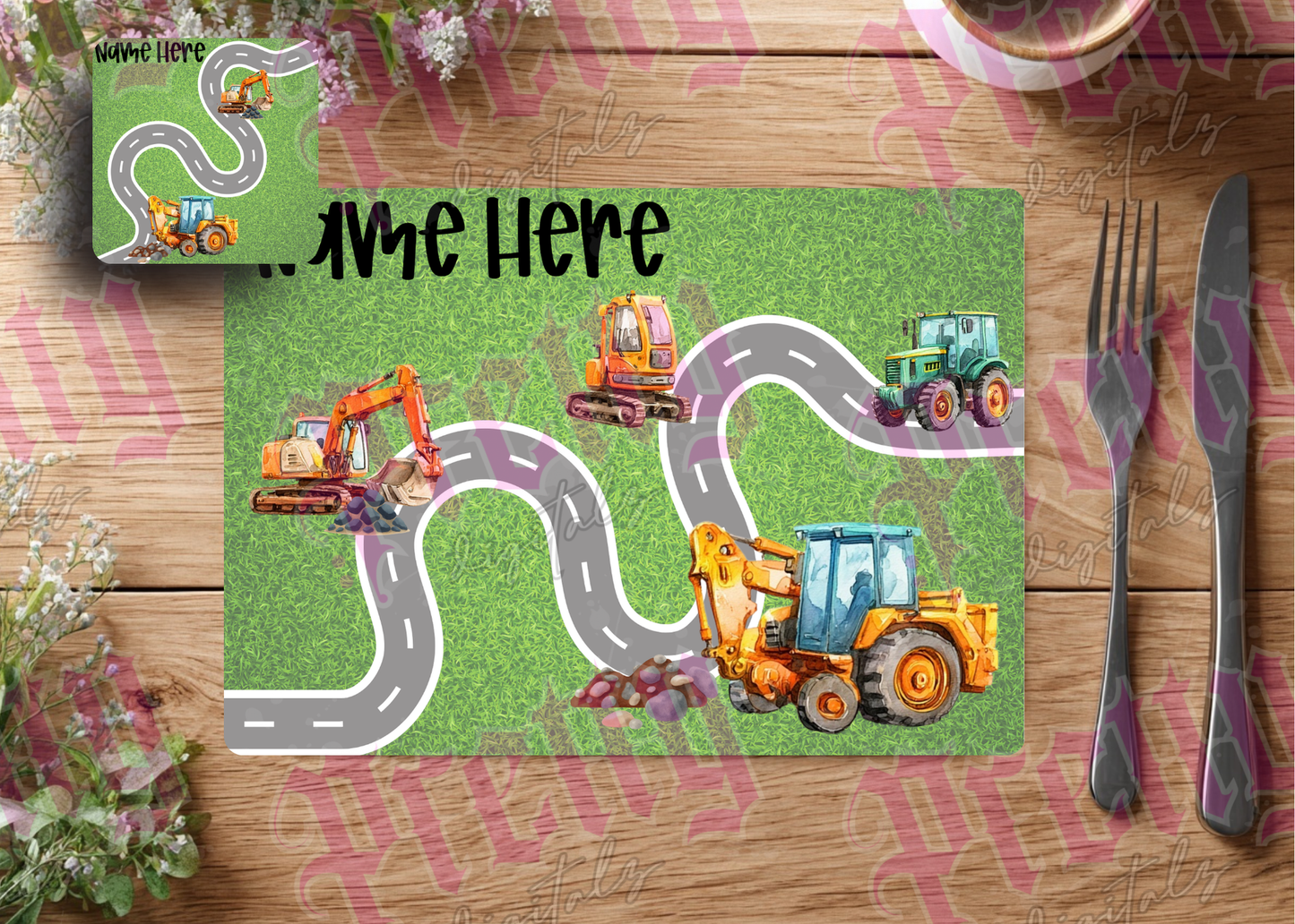 Bundle of six digital designs placemat and coaster set png