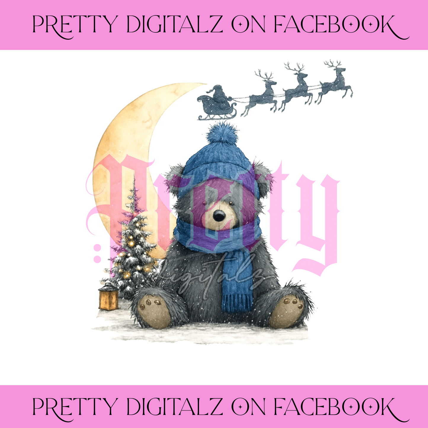 Winter Teddy Christmas PNG Bundle – Set of 6 Watercolour Bears (3 Blue, 3 Pink)