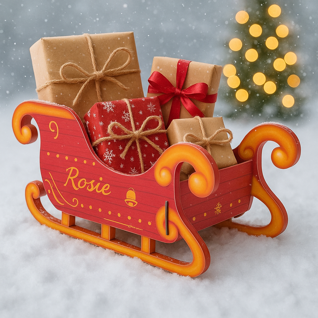 Personalised Christmas Sleigh Gift Holder – Custom Name Decoration
