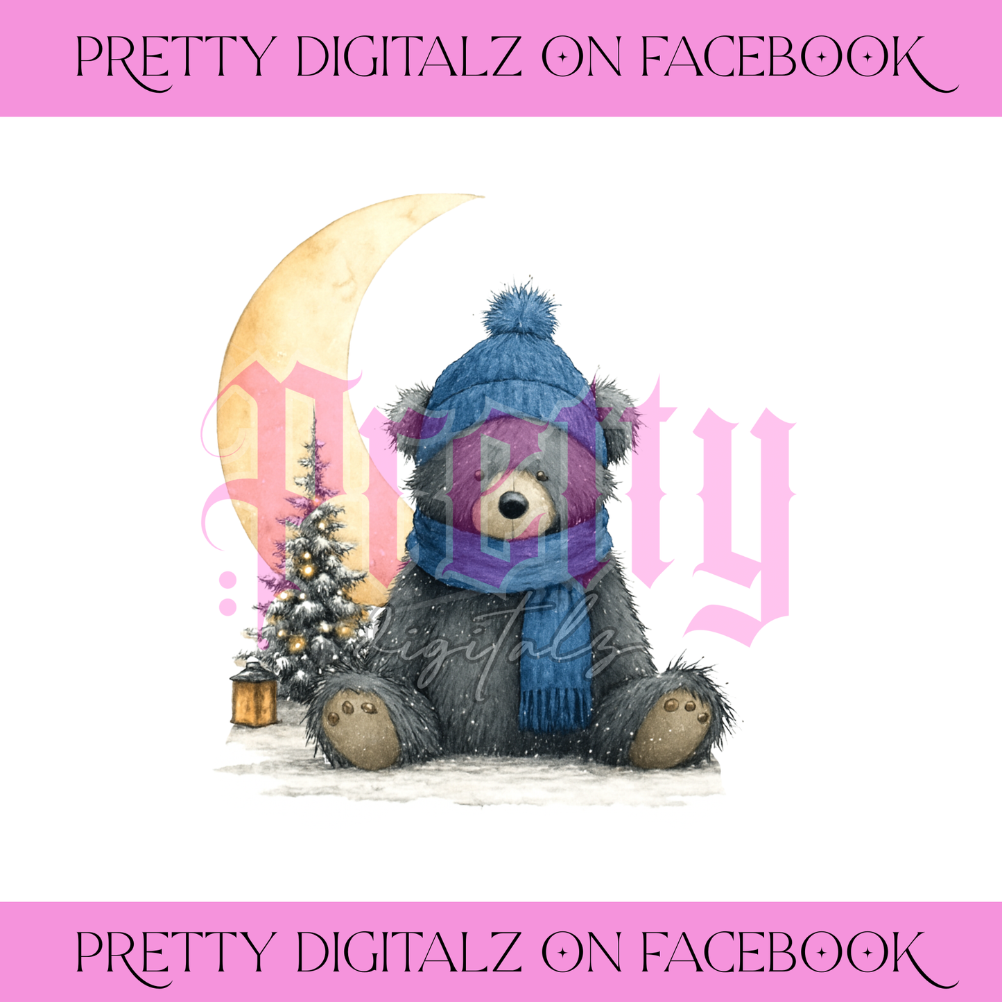 Winter Teddy Christmas PNG Bundle – Set of 6 Watercolour Bears (3 Blue, 3 Pink)