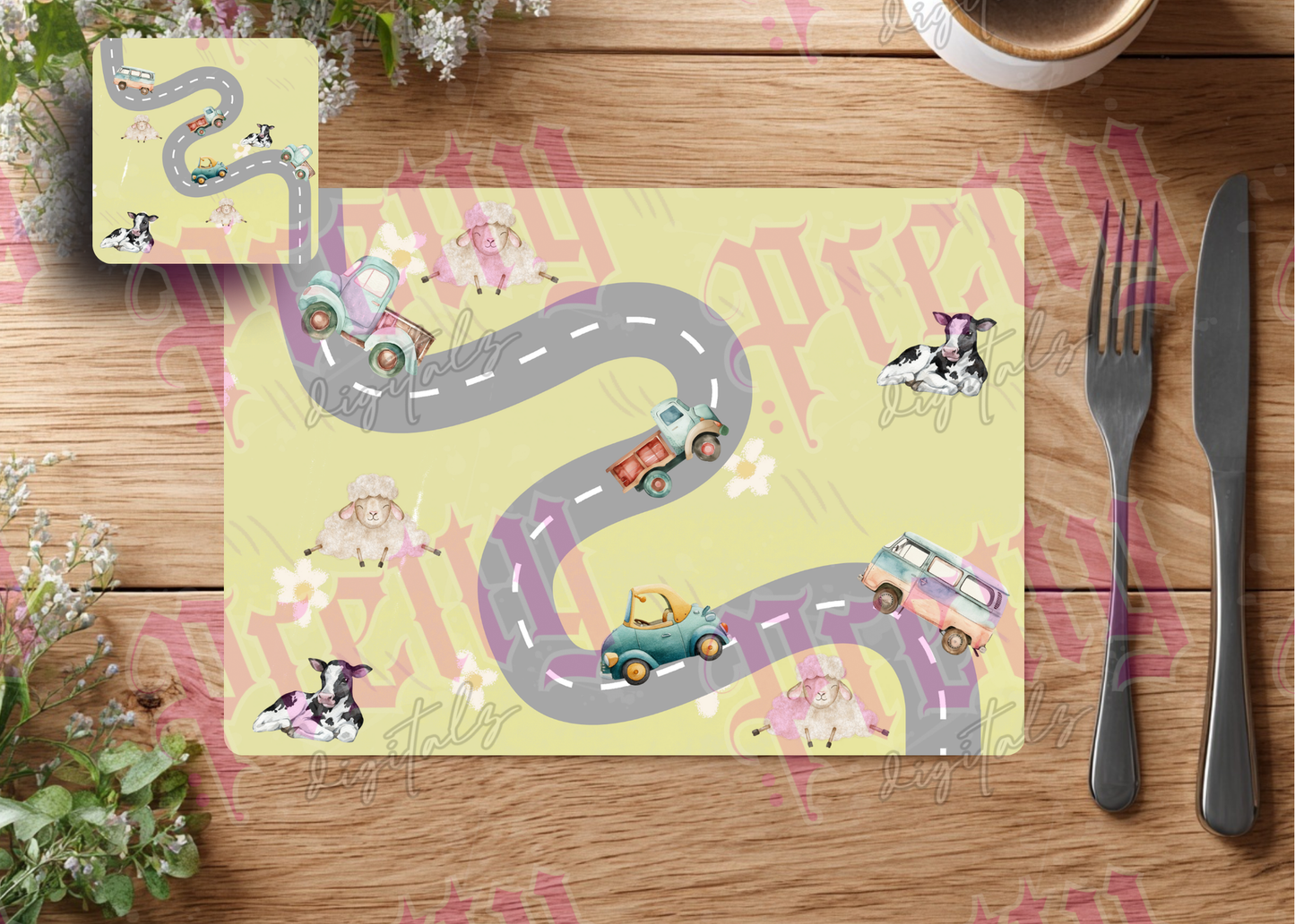 Bundle of six digital designs placemat and coaster set png