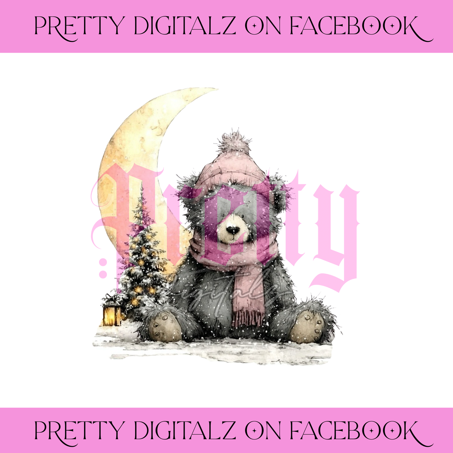 Winter Teddy Christmas PNG Bundle – Set of 6 Watercolour Bears (3 Blue, 3 Pink)