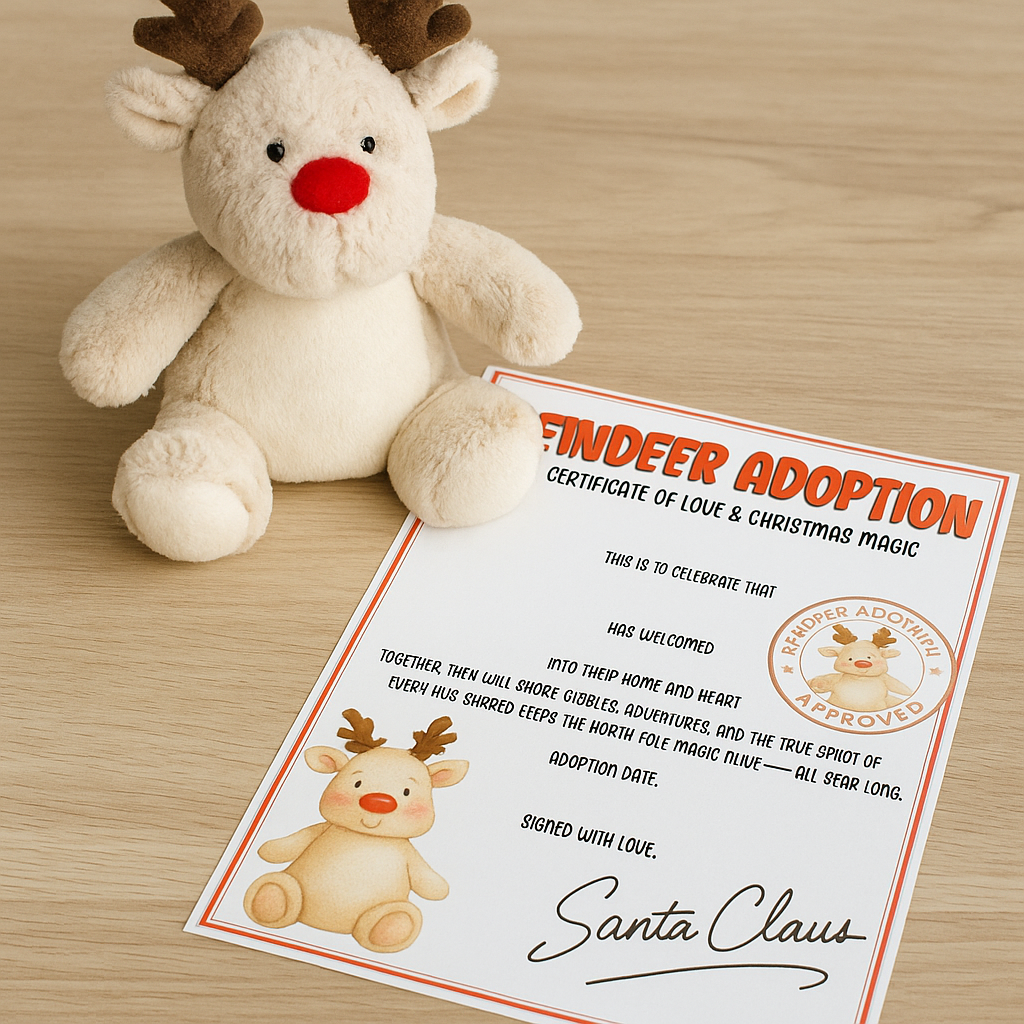 Reindeer Adoption Certificate – Editable Christmas Eve Printable with Matching Approved Stamp 🎅✨