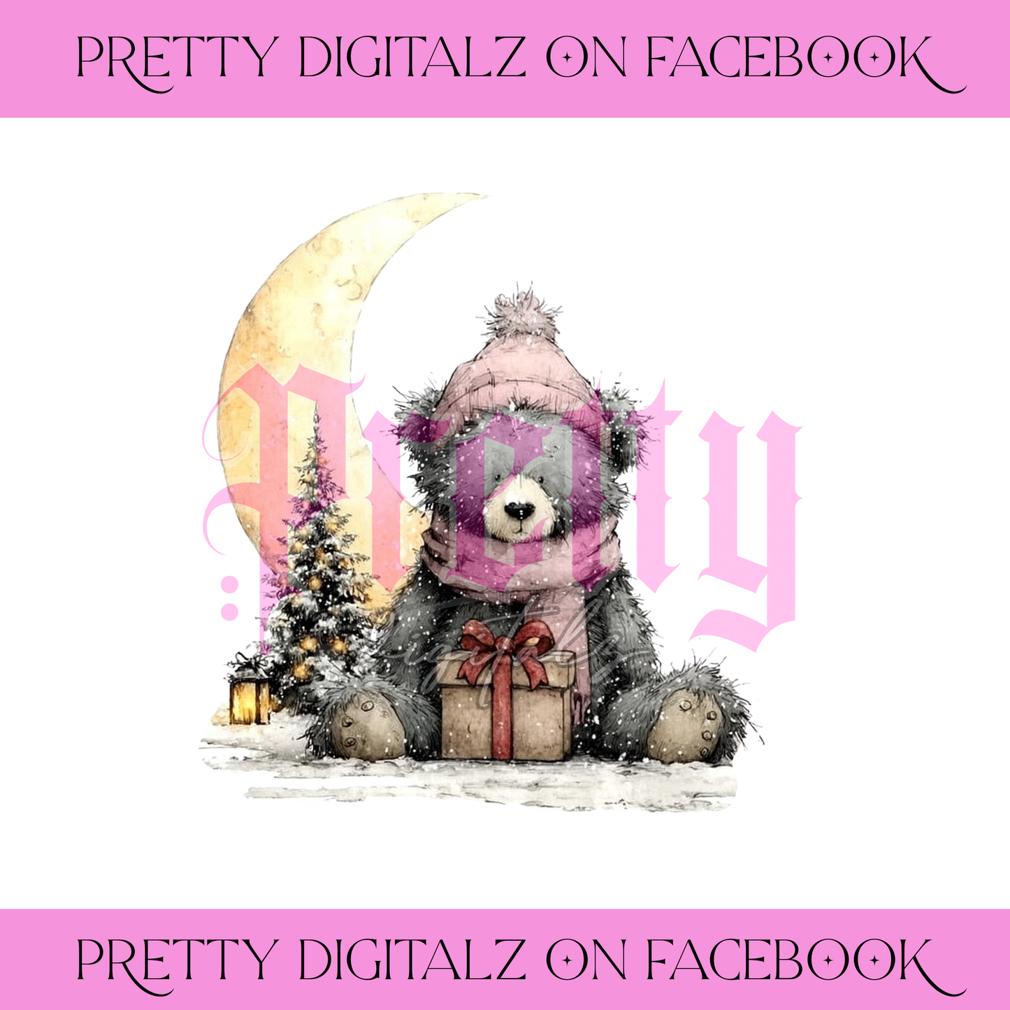 Winter Teddy Christmas PNG Bundle – Set of 6 Watercolour Bears (3 Blue, 3 Pink)