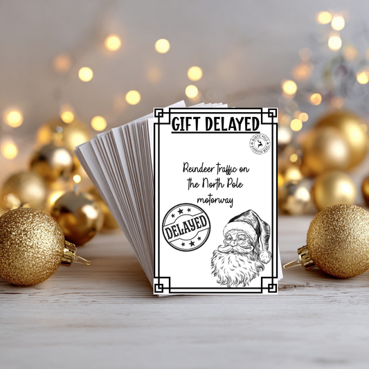 Delivery Delay Notice from Santa’s Dispatch – Funny Editable Christmas Printable Label 3 PNG