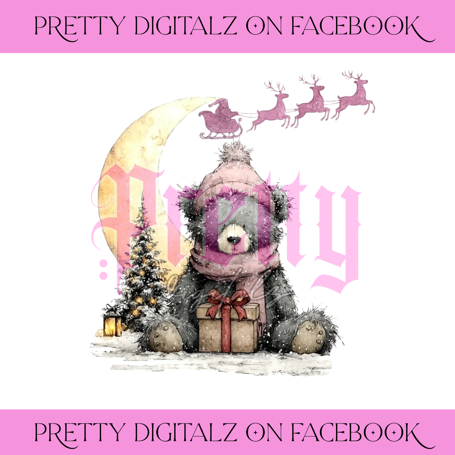 Winter Teddy Christmas PNG Bundle – Set of 6 Watercolour Bears (3 Blue, 3 Pink)