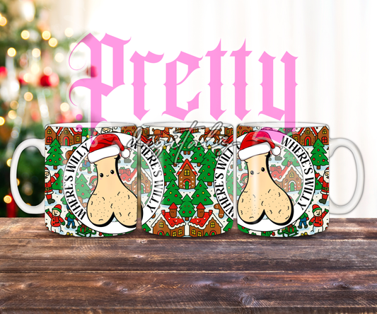 Where’s Willy & Where’s Wanny Christmas Mug Wrap | Funny Adult Xmas Mug Designs | 11oz PNG Digital Download | Naughty Secret Santa Gift