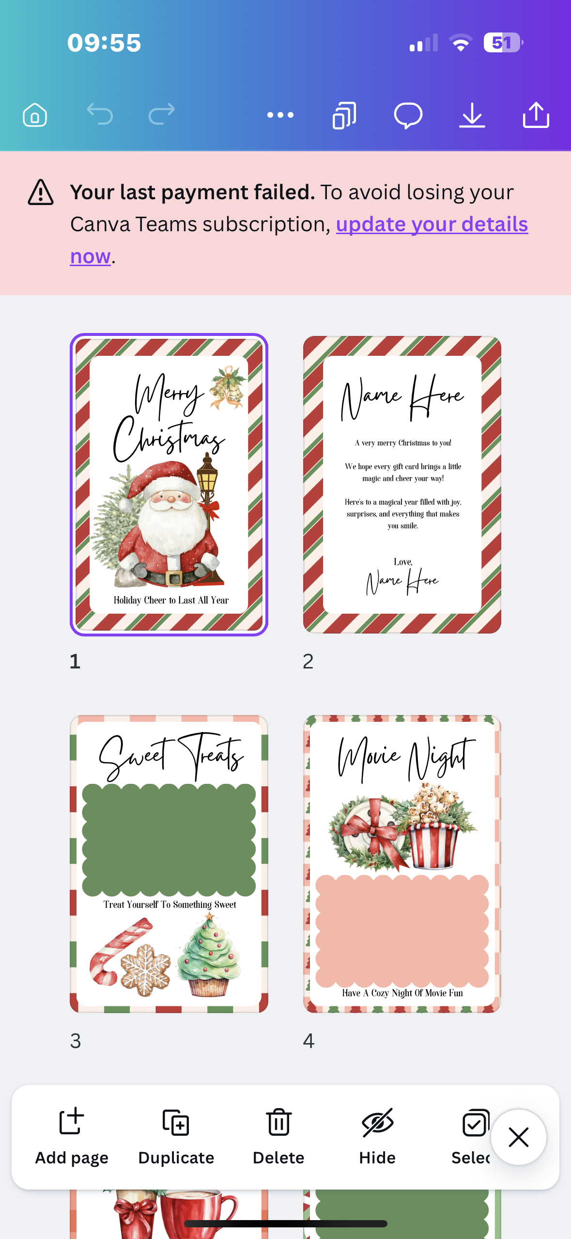 Editable Christmas gift card book
