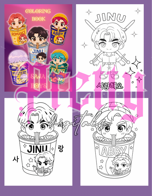 Saja Boys K-Pop Colouring Book – 21 Pages of K-Pop Inspired Fun for Teens & Adults (Digital Download PDF)