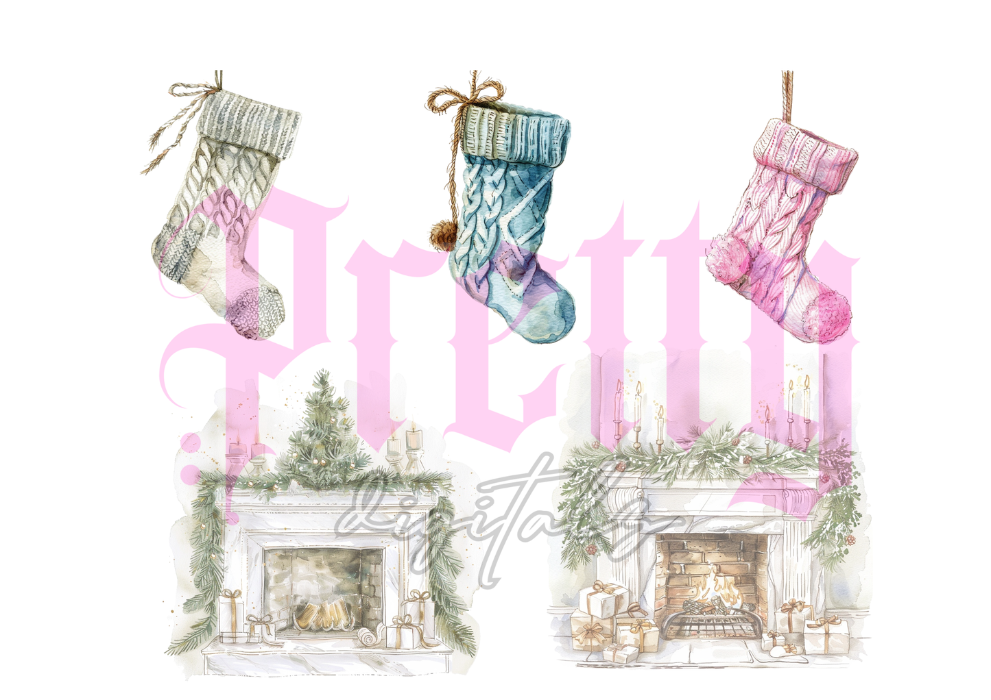 Rustic Christmas Fireplace & Stocking Scene Builder | 5-Piece PNG Set | Digital Download