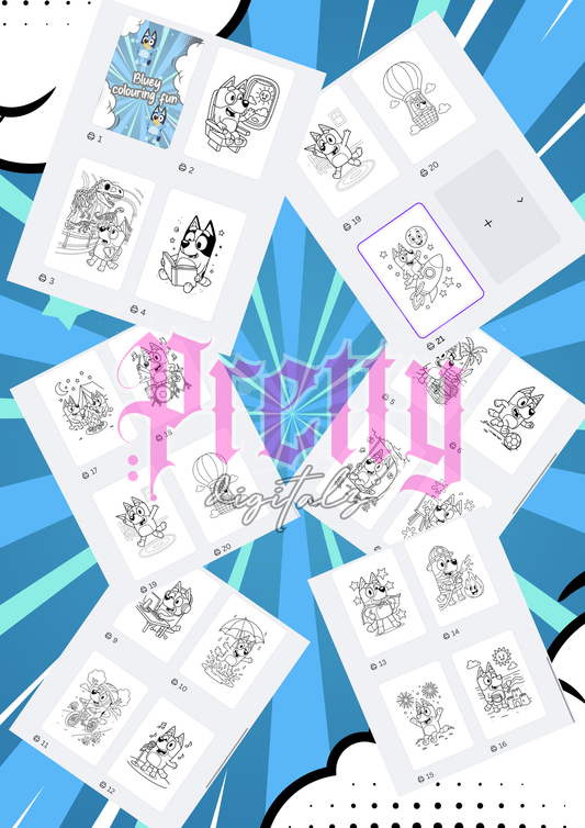 Bluey-Inspired 20 Page Colouring Book | A4 Digital Download PNG | Fun Family Colouring Pack