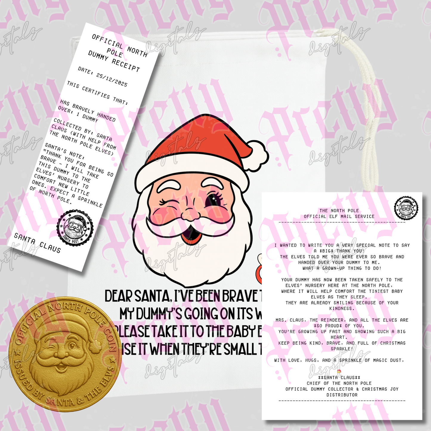 Santa Dummy Collection Digital Bundle | Printable Santa Letter, Receipt, Poem & Chocolate Coin Sticker | Christmas Craft Files for Cricut & Sublimation