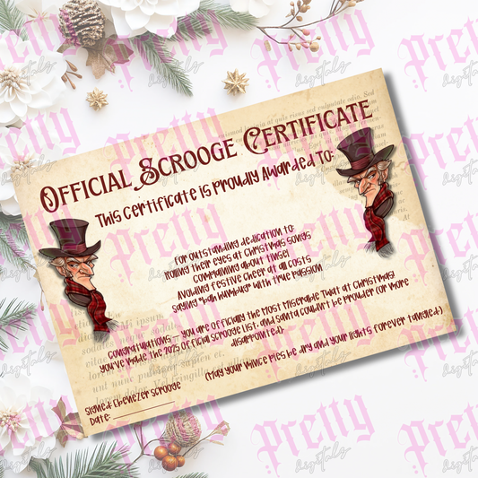 Funny Scrooge Certificate | Printable Christmas Gag Gift | Miserable Twat Award | Novelty Certificate for Him or Her | Digital Download | Funny Xmas Printable