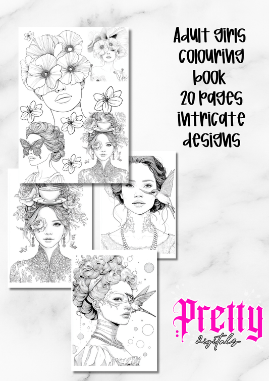 Adult colouring book intricate girl designs
