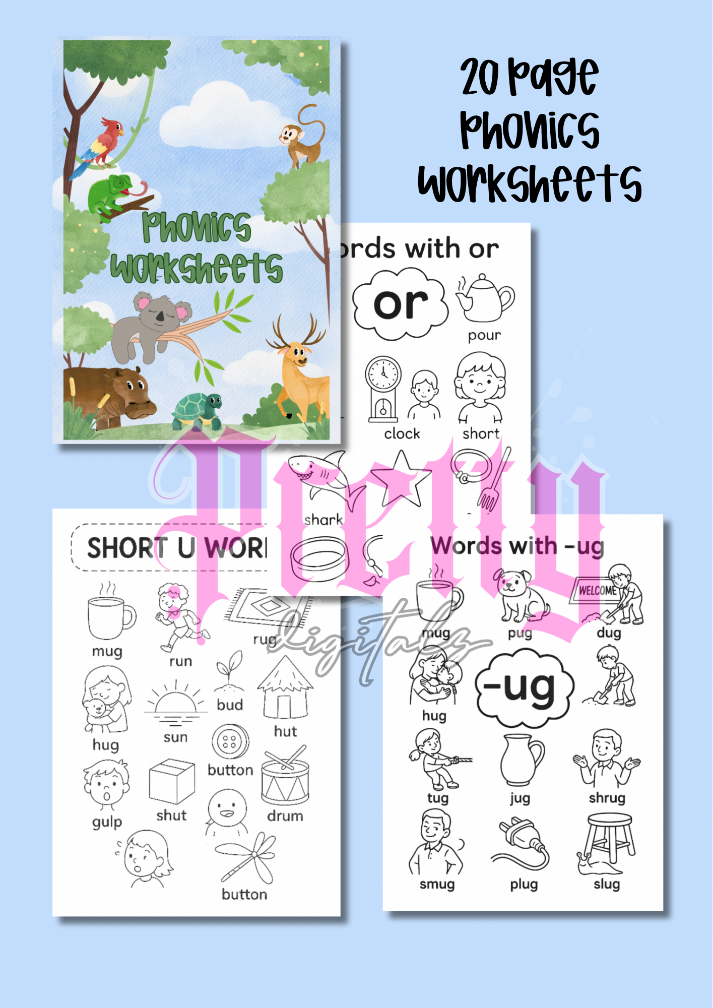 20 page phonics worksheet book