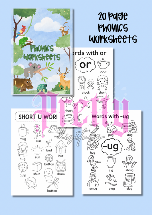 20 page phonics worksheet book