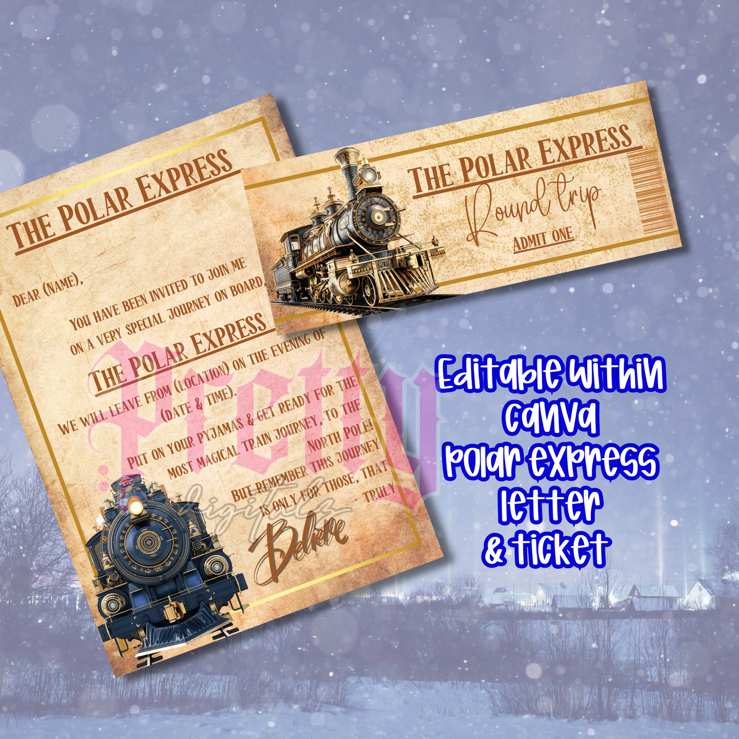 Polar express editable letter and ticket
