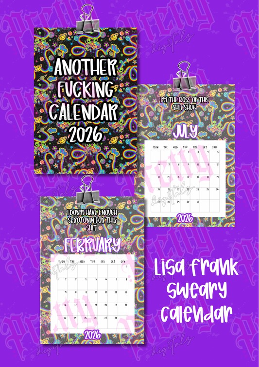 Lisa frank inspired sweary Calender pdf file digital download