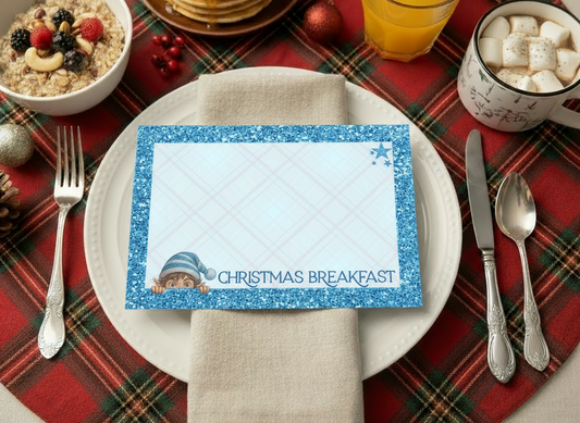 Elf Christmas Breakfast Personalised Placemats – 3 Glitter Designs