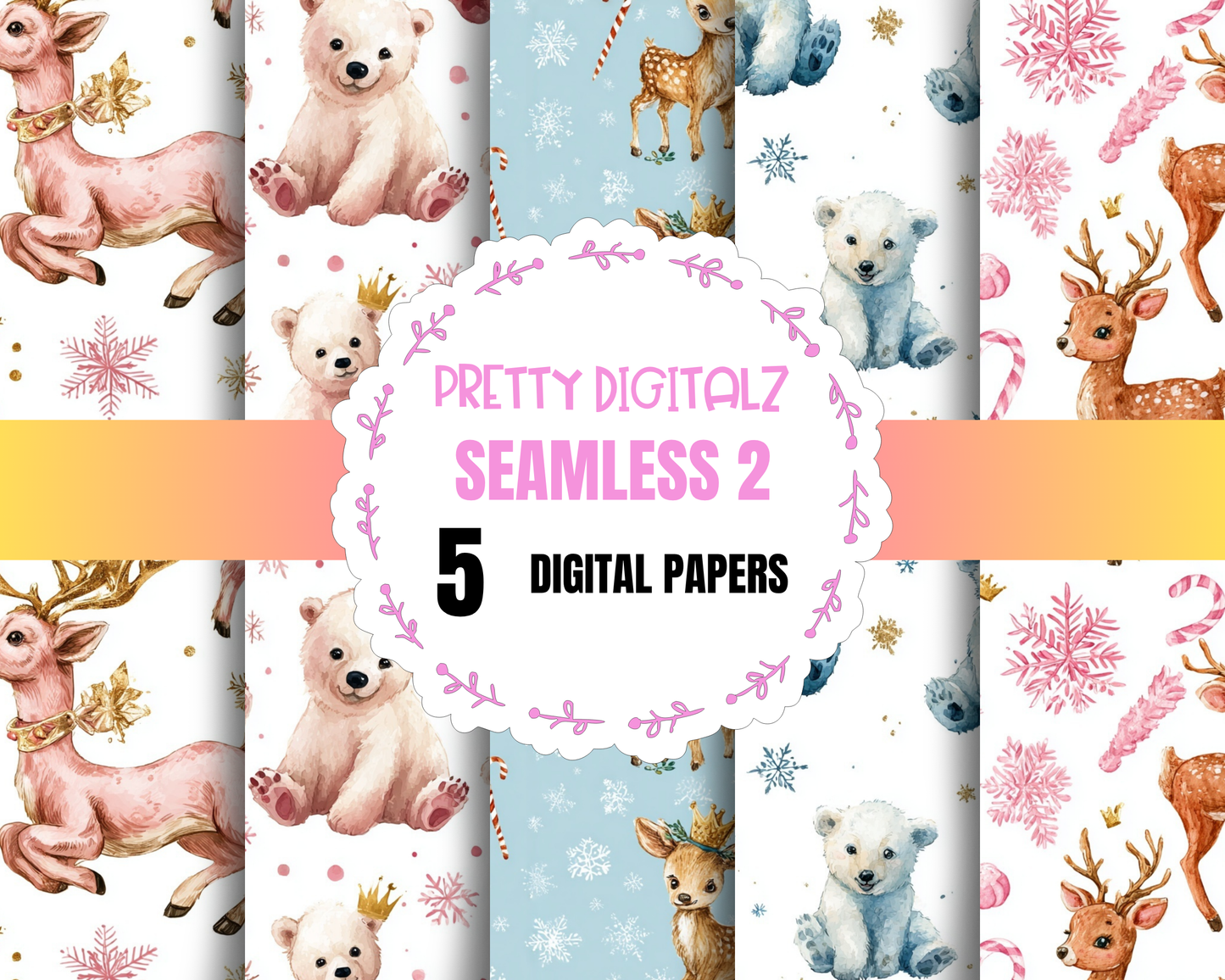 Seamless Pattern Bundle – 5 Digital Designs + Tubed Sweets Printable Template | Instant Download