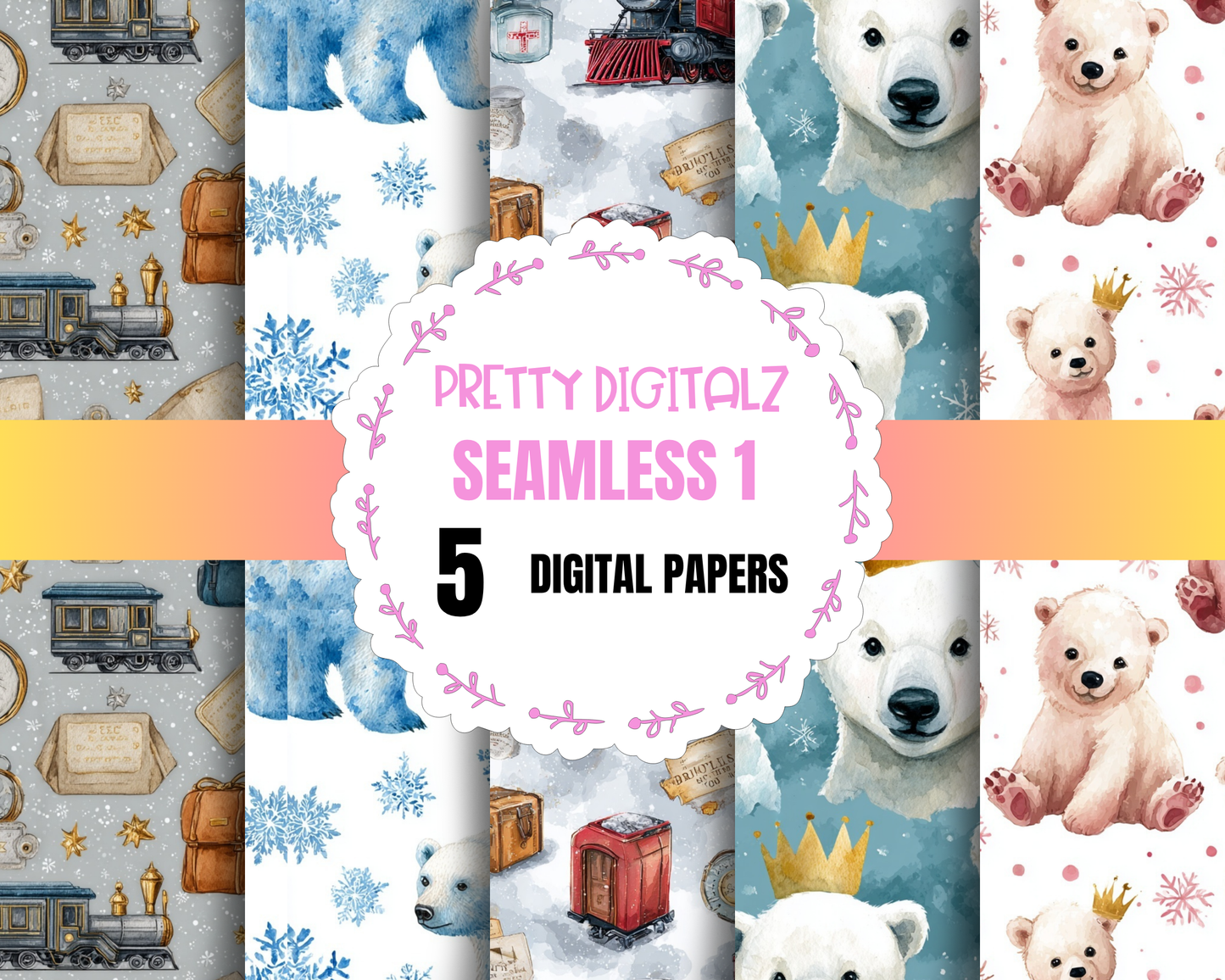 Seamless Pattern Bundle – 5 Digital Designs + Tubed Sweets Printable Template | Instant Download