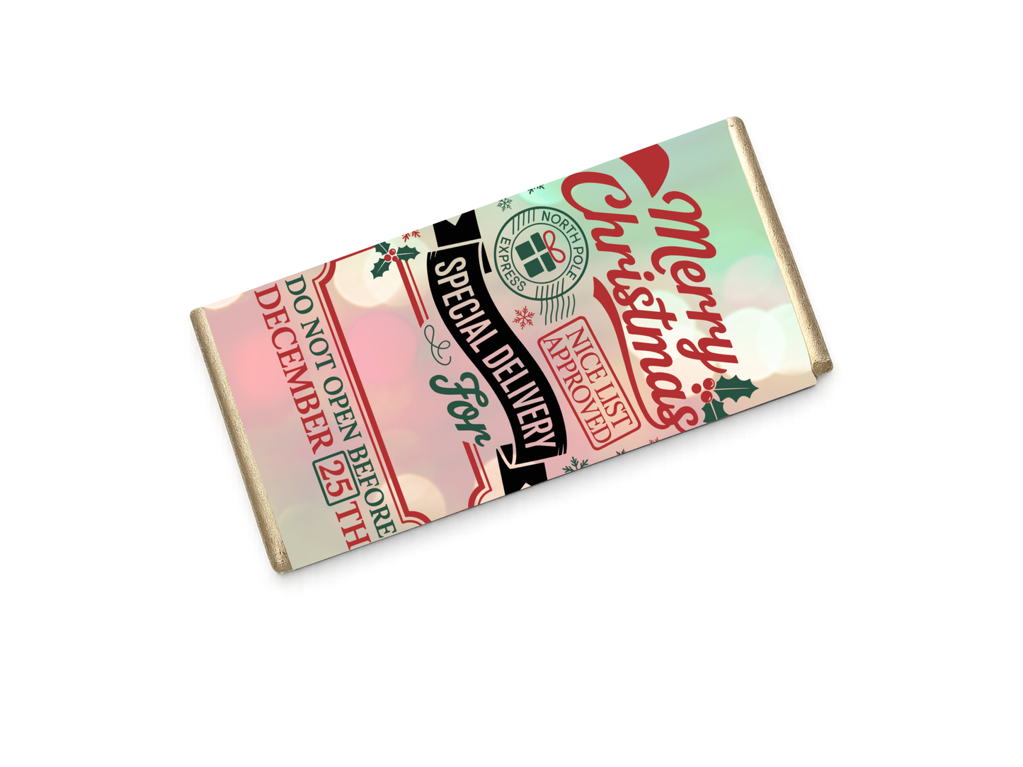 5 PNG Christmas chocolate wrappers ready to print mock ups included in download