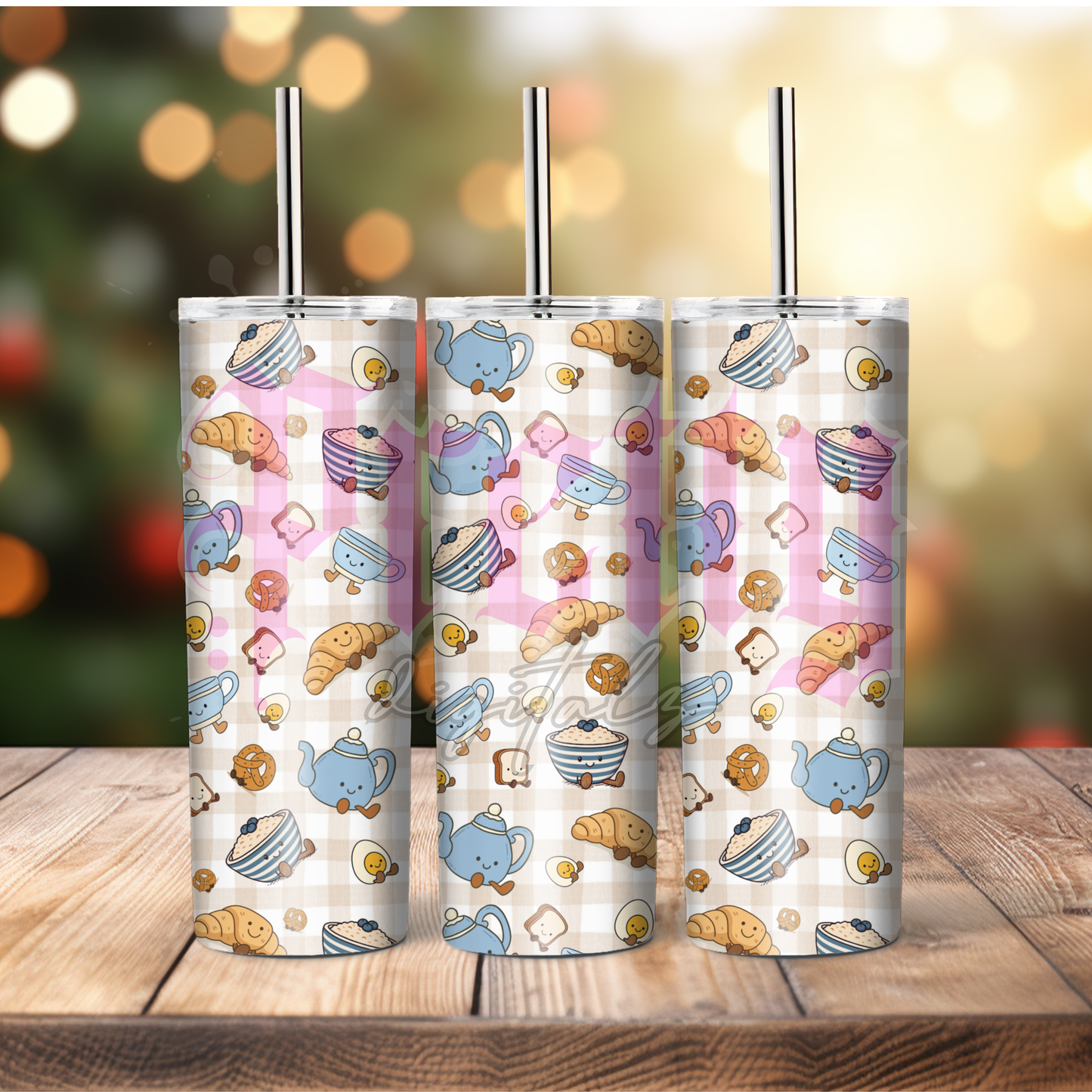 Breakfast Bliss Jelly Tumbler Wrap Bundle – Pink, Blue & Yellow Gingham Café Set ☕🥐