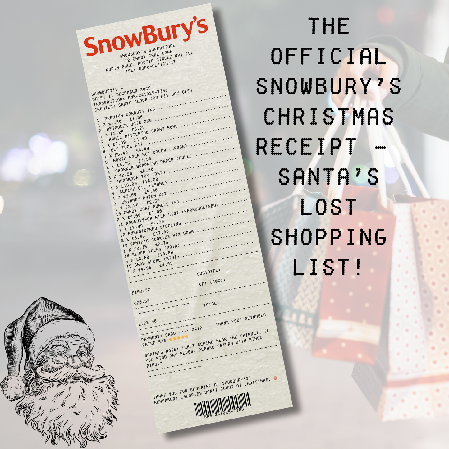 Santa’s Lost SnowBury’s Receipt Digital Download– Magical North Pole Prop for Christmas Eve & Elf Scenes