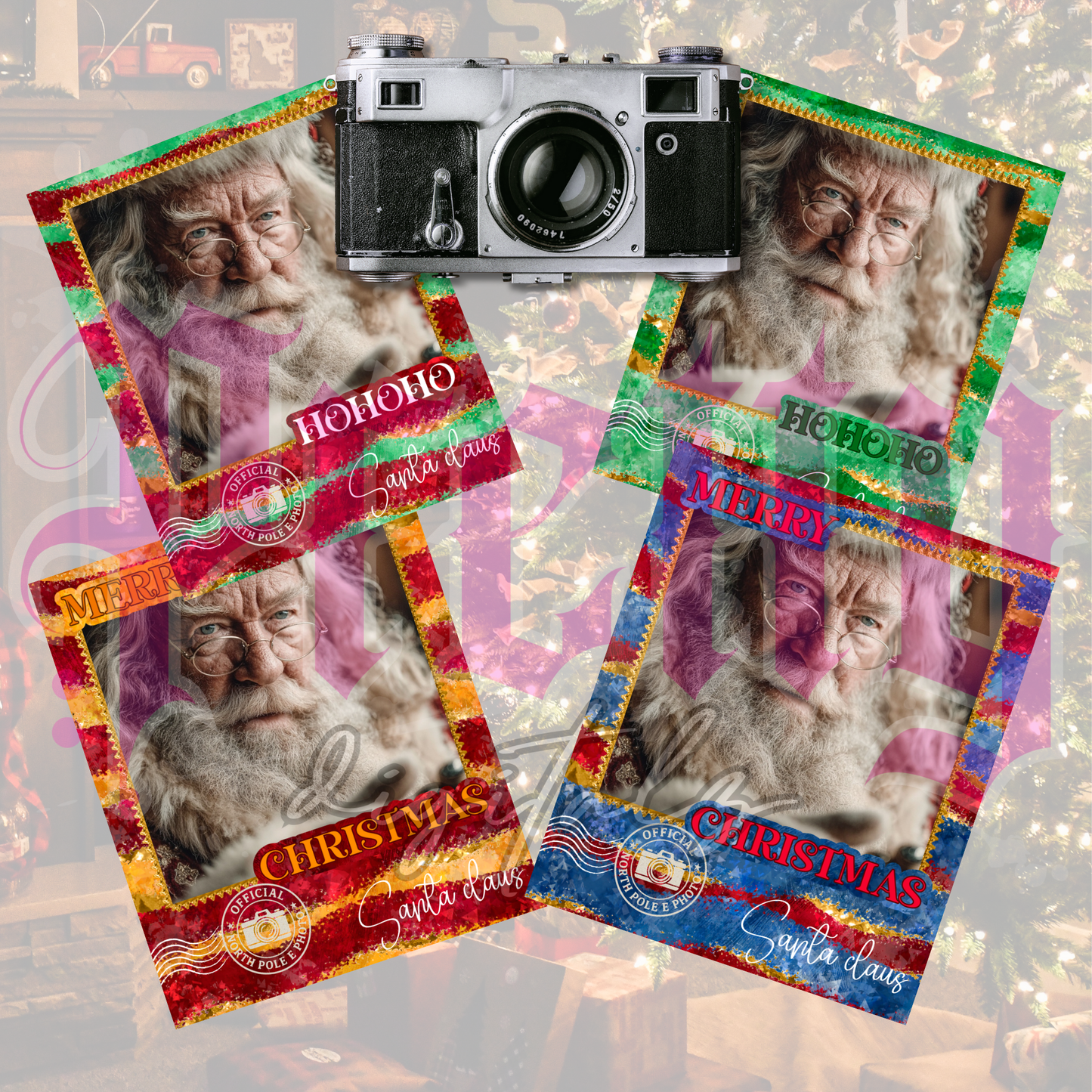 Official North Pole Photography Santa Polaroid Bundle | 4 Signed Santa Photos PNG | Magical Christmas Digital Download