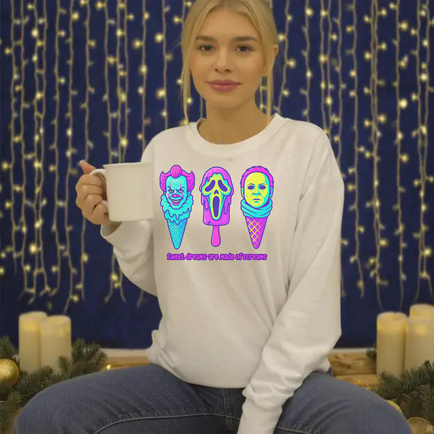 Horror Ice Cream Cone Clipart Bundle | Creepy Cute Neon Pastel Digital Download | Halloween Horror Movie Characters PNG Set plus Mock Ups