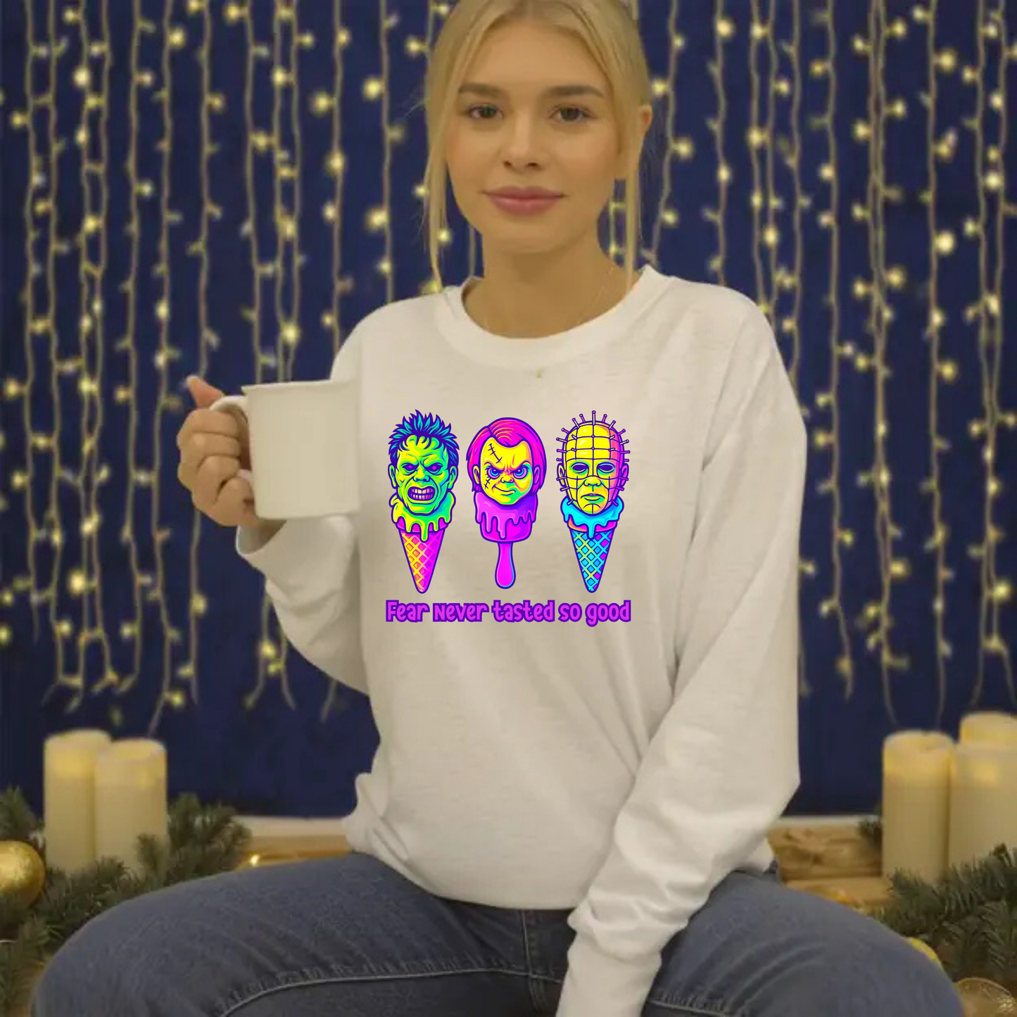 Horror Ice Cream Cone Clipart Bundle | Creepy Cute Neon Pastel Digital Download | Halloween Horror Movie Characters PNG Set plus Mock Ups