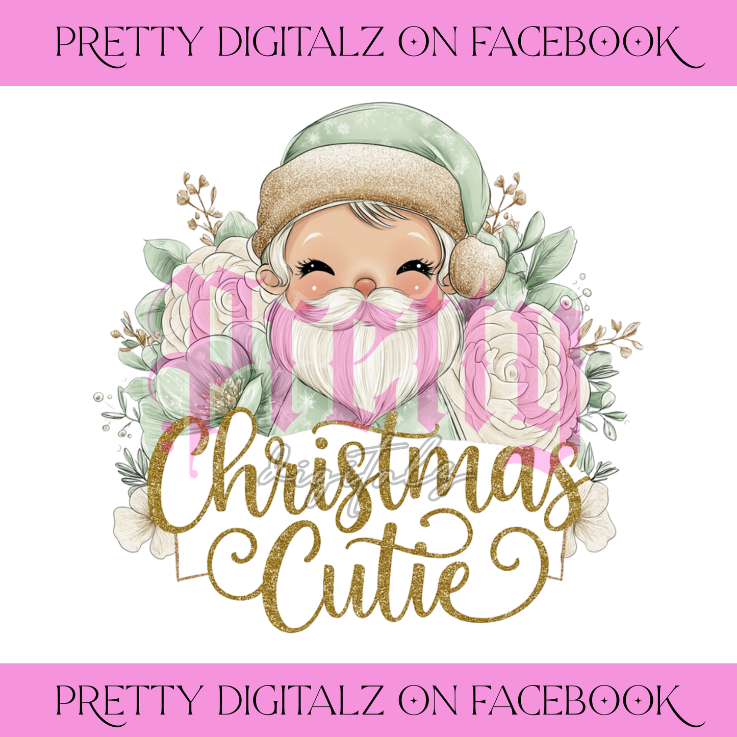 Christmas Cuties Trio – Red, Pink & Mint PNG Set | Adorable Santa Clipart Bundle