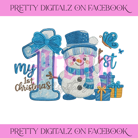 My First Christmas Faux Embroidery Snowman PNG Bundle – Blue & Pink Set of 2 | Festive Baby’s 1st Christmas Digital Download