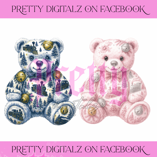 Patchwork “Believe” Polar Express Bears – Navy & Gold + Pink & Silver Christmas PNG Set 🎄🐻